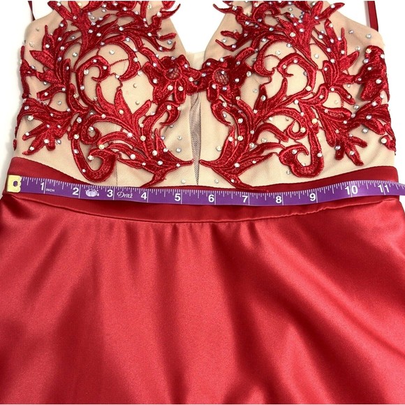 Say Yes To The Prom Embroidered Lace A-Line Dress Size 1 Pockets Backless Red - Picture 15 of 16